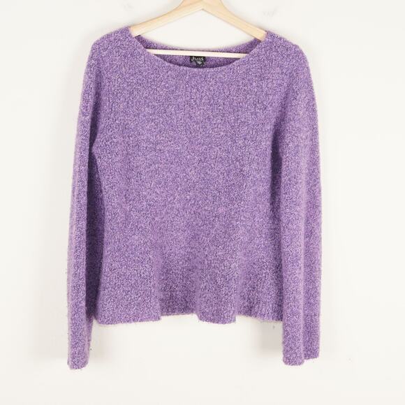 Eileen Fisher Purple Boucle Wool Cashmere Blend Sweater Italian Yarn Womens Sz L - Picture 1 of 9